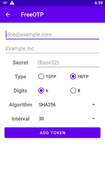 Manual entry in FreeOTP